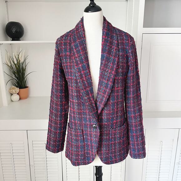 Amanda Uprichard Plaid Blazer in Red and Blue - Picture 2 of 9